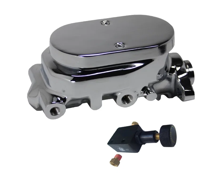 Master cylinder kit 1 inch bore chrome flat top with adjustable valve