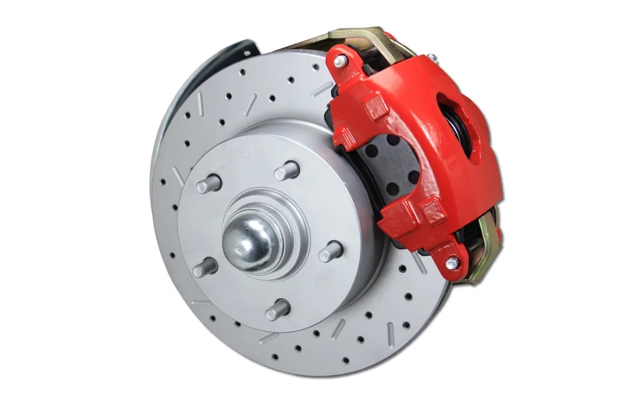 Front Power Kit with 2" Drop Spindles Drilled Rotors and Red Powder Coated Calipers