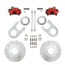 Rear Disc Brake Kit  with Drilled Rotors and Red Powder Coated Calipers image 1