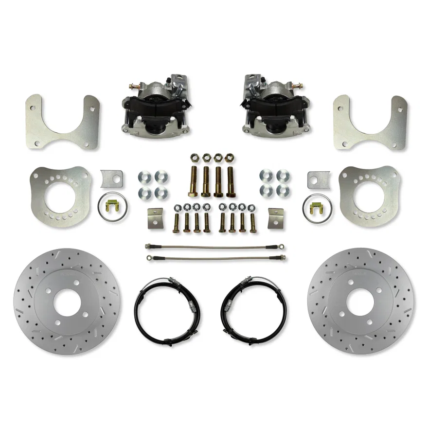 Rear Disc Brake Kit with Drilled Rotors and Zinc Plated Calipers