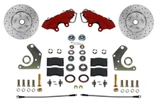 Front Spindle Kit with Drilled Rotors and Red Powder Coated Calipers image 1