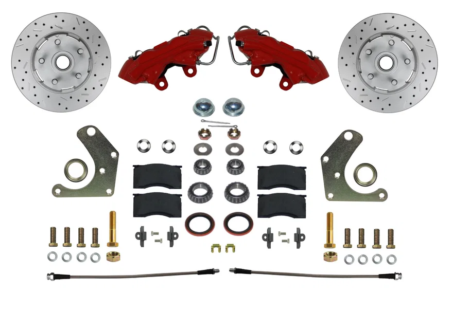 Front Spindle Kit with Drilled Rotors and Red Powder Coated Calipers
