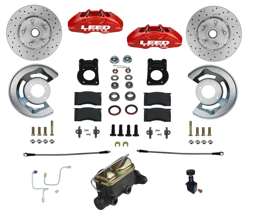 Manual Front Kit with Drilled Rotors and Red Powder Coated Calipers for Ford Mustang