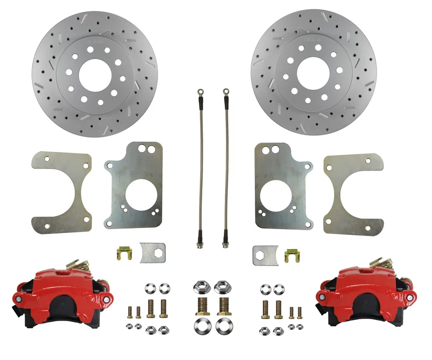 Rear Disc Brake Kit  with Drilled Rotors and Red Powder Coated Calipers