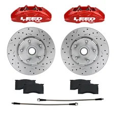 Front Caliper and Rotor Kit with Drilled Rotors and Red Powder Coated Calipers image 1