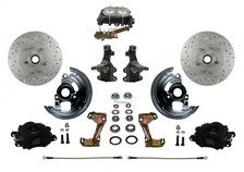 Front Manual Kit with 2" Drop Spindles Drilled Rotors and Black Powder Coated Calipers for Chevrolet Chevy II image 1