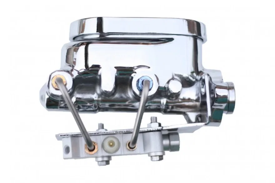 Master cylinder kit 1-1/8 inch bore chrome flat top with disc/drum valve