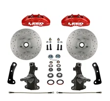 Front Spindle Kit with Drilled Rotors and Red Powder Coated Calipers image 1