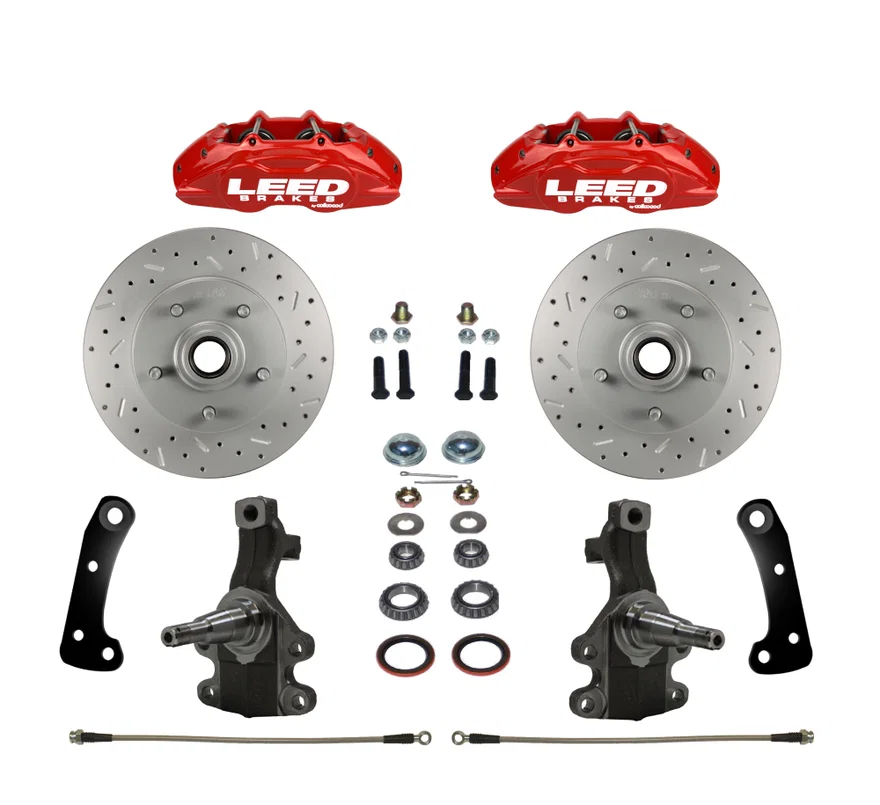 Front Spindle Kit with Drilled Rotors and Red Powder Coated Calipers