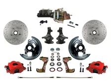 Front Power Kit with 2" Drop Spindles Drilled Rotors and Red Powder Coated Calipers image 1