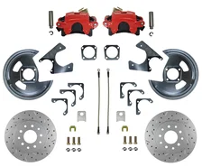Rear Disc Brake Kit  with Drilled Rotors and Red Powder Coated Calipers image 1