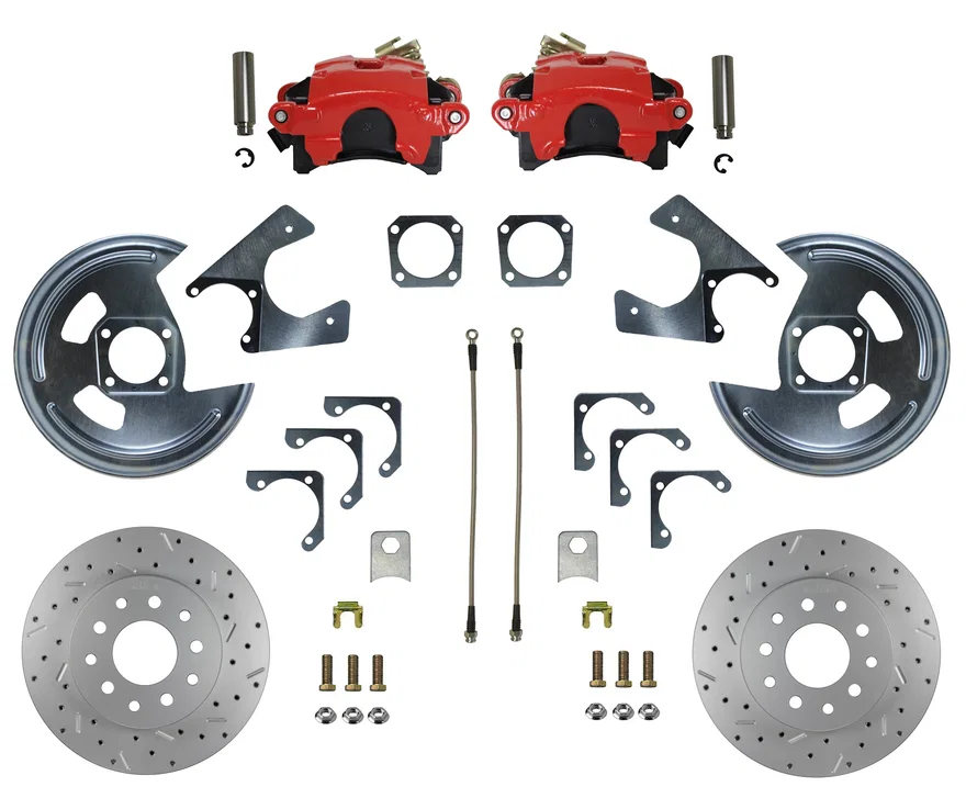 Rear Disc Brake Kit  with Drilled Rotors and Red Powder Coated Calipers