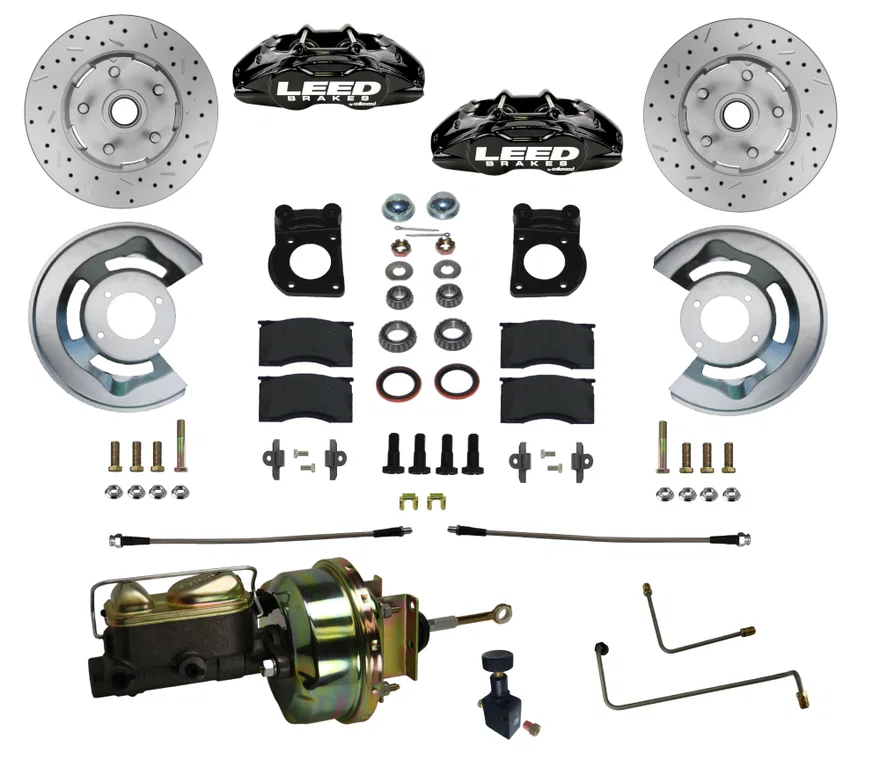 Power Front Kit with Drilled Rotors and Black Powder Coated Calipers for Ford Mustang