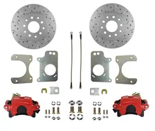 Rear Disc Brake Kit  with Drilled Rotors and Red Powder Coated Calipers image 1