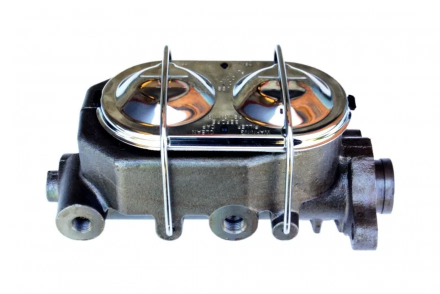 Master cylinder 1-1/8 inch bore GM style with left side outlets with chrome cap