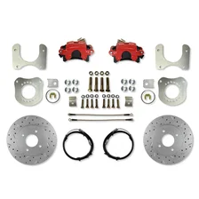 Rear Disc Brake Kit  with Drilled Rotors and Red Powder Coated Calipers image 1