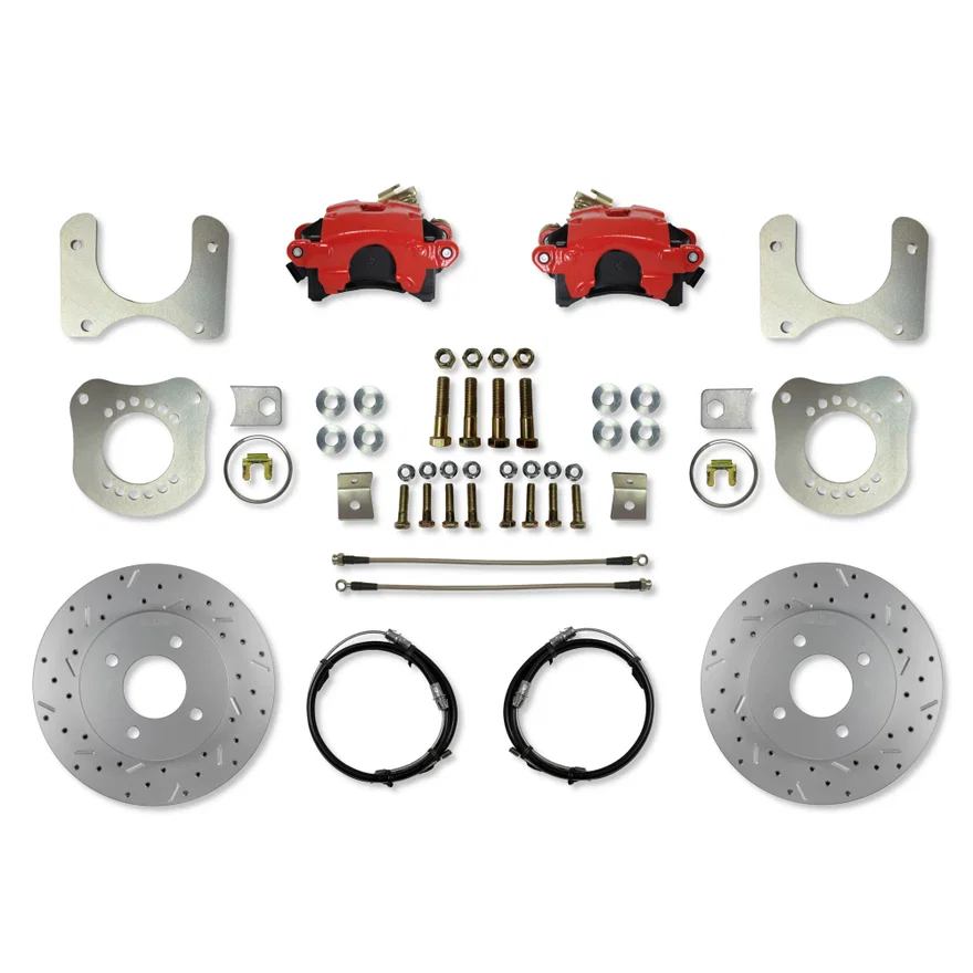 Rear Disc Brake Kit  with Drilled Rotors and Red Powder Coated Calipers