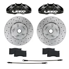 Front Caliper and Rotor Kit with Drilled Rotors and Black Powder Coated Calipers image 1