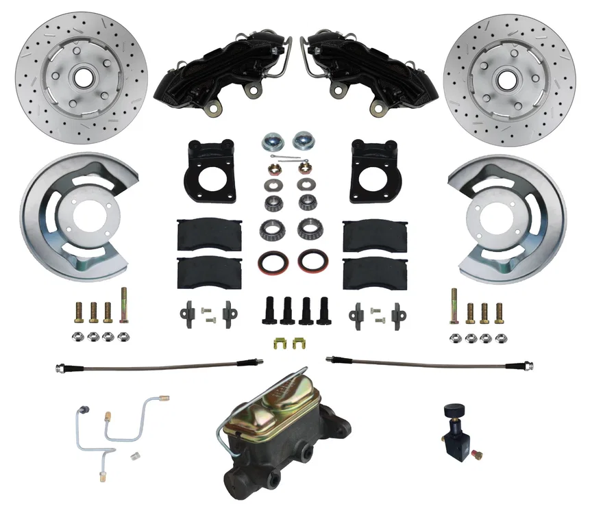 Manual Front Kit with Drilled Rotors and Black Powder Coated Calipers for Ford Mustang