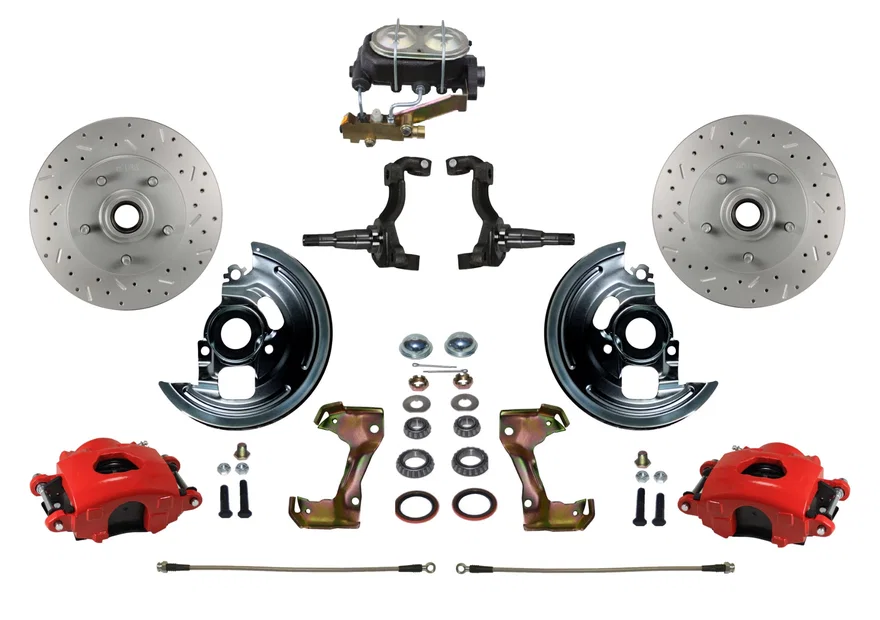 Manual Front Kit with Drilled Rotors and Red Powder Coated Calipers for Chevrolet Chevy II