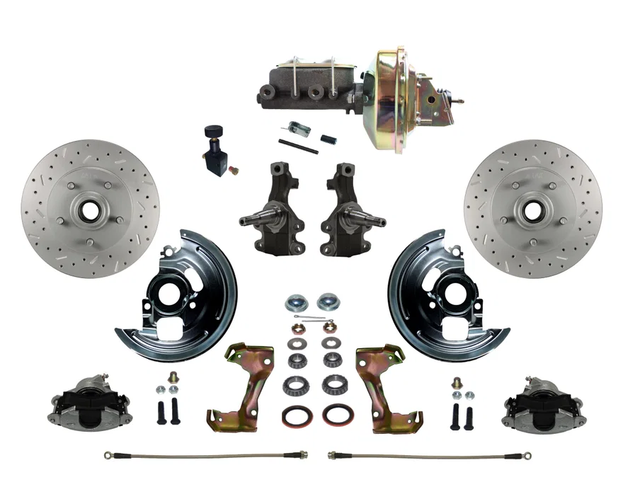 Front Power 2" Drop Spindle Kit with Drilled Rotors and Zinc Plated Calipers