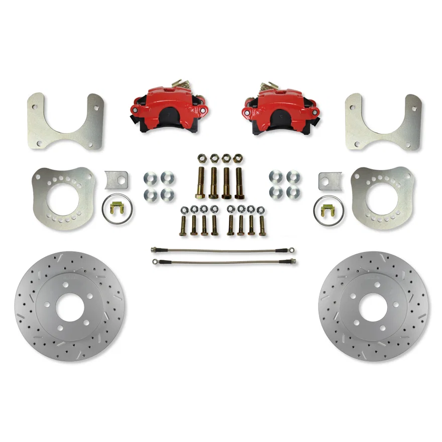 Rear Disc Brake Kit  with Drilled Rotors and Red Powder Coated Calipers