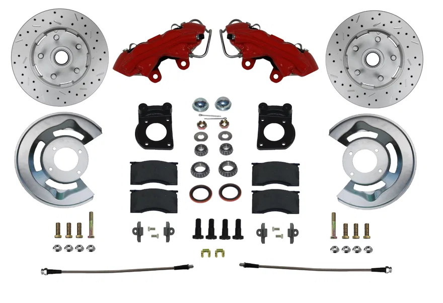 Front Spindle Kit with Drilled Rotors and Red Powder Coated Calipers