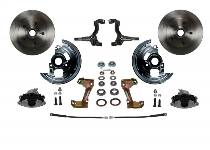 Front Spindle Kit with Plain Rotors and Zinc Plated Calipers for Chevrolet Chevy II