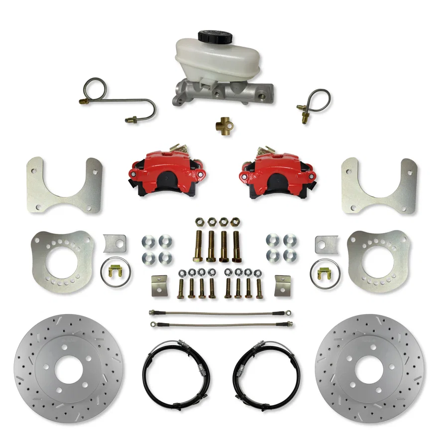 Rear Disc Brake Kit  with Drilled Rotors and Red Powder Coated Calipers for Ford Mustang
