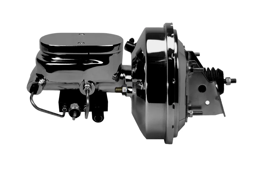 Power booster kit 9 inch booster 1 inch flat top combo valve (Chrome)