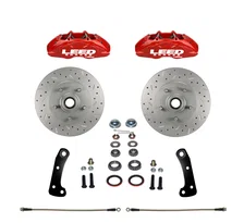 Front Spindle Kit with Drilled Rotors and Red Powder Coated Calipers image 1