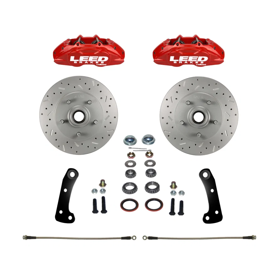 Front Spindle Kit with Drilled Rotors and Red Powder Coated Calipers