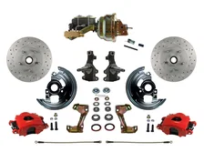 Front Power Kit with 2" Drop Spindles Drilled Rotors and Red Powder Coated Calipers image 1