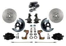 Front Manual Kit with 2" Drop Spindles Drilled Rotors and Black Powder Coated Calipers image 1