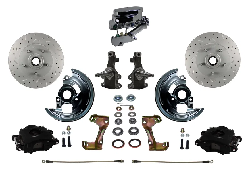 Front Manual Kit with 2" Drop Spindles Drilled Rotors and Black Powder Coated Calipers