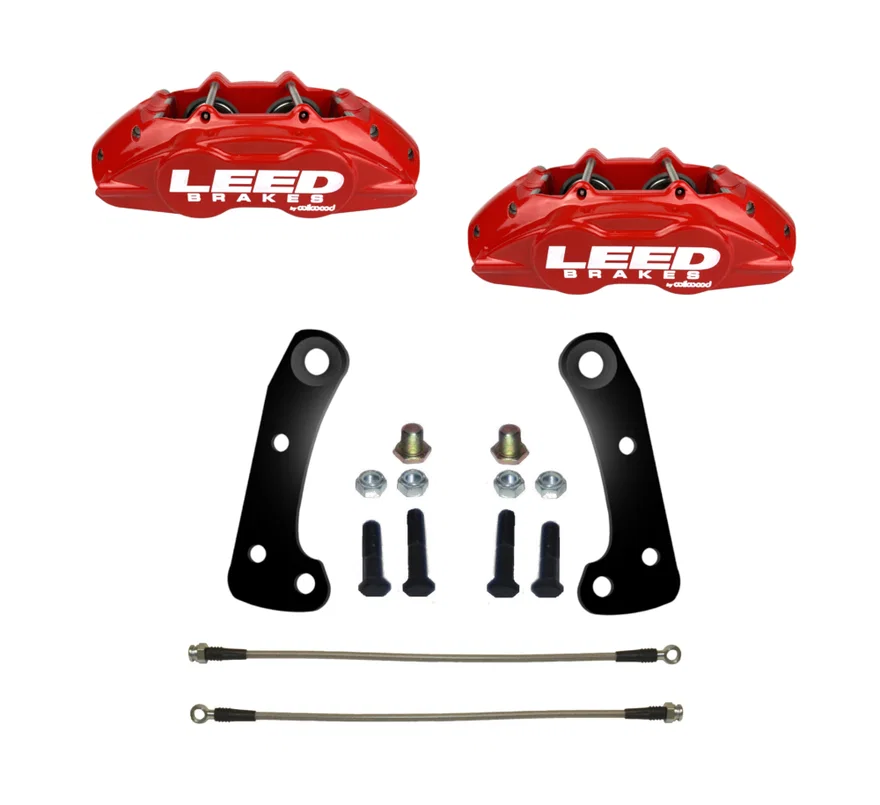 Front New fully tested loaded caliper with stainless steel pistons red powder coated pair