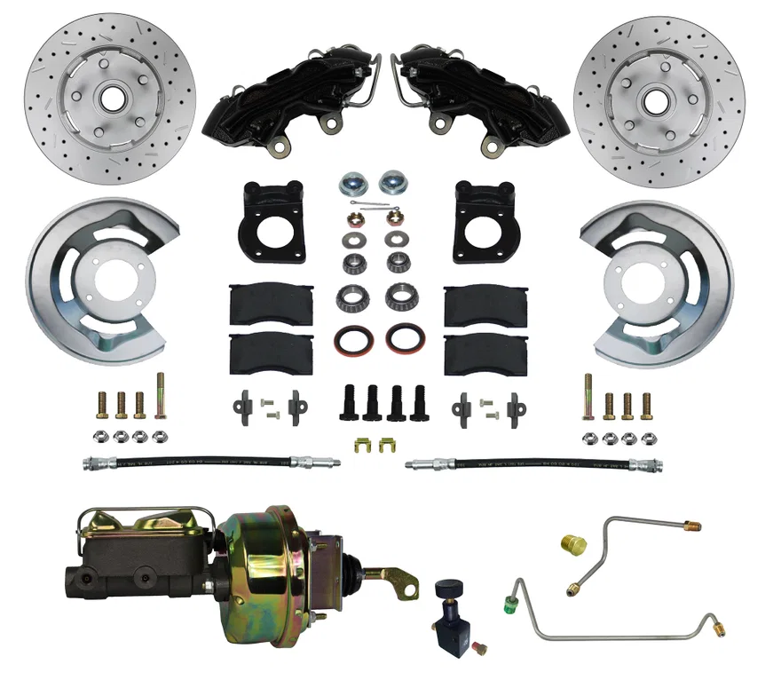 Power Front Kit with Drilled Rotors and Black Powder Coated Calipers for Ford Mustang