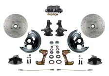 Front Manual 2" Drop Spindle Kit with Drilled Rotors and Zinc Plated Calipers for Chevrolet Chevy II image 2