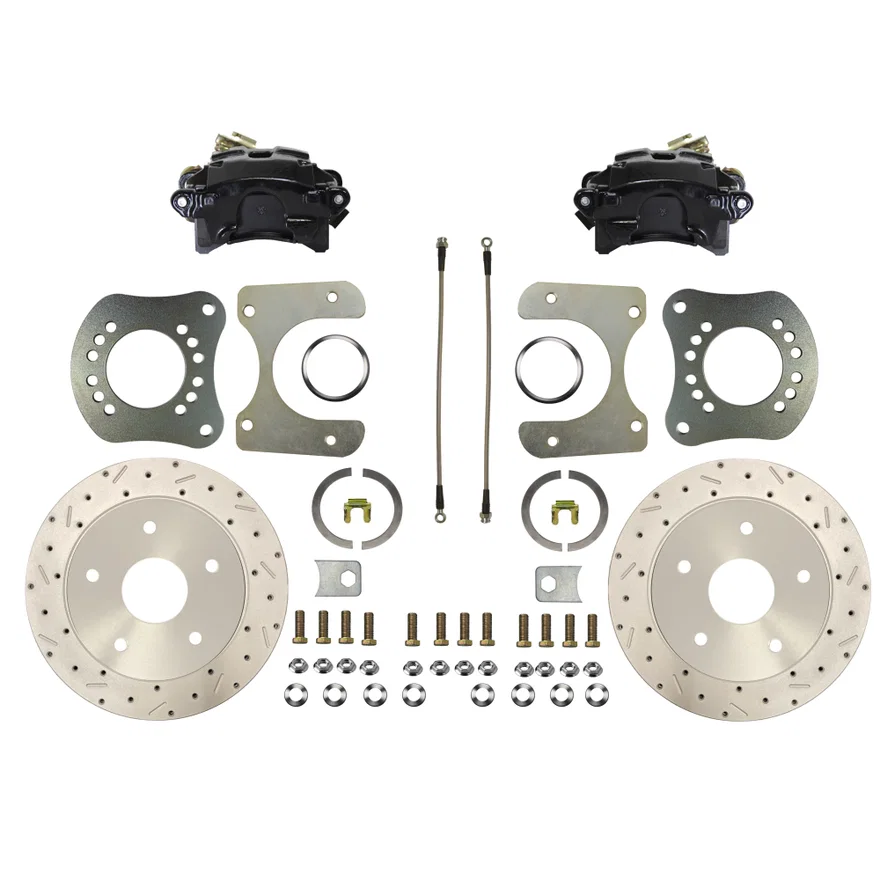 Rear Disc Brake Kit  with Drilled Rotors and Black Powder Coated Calipers for Ford