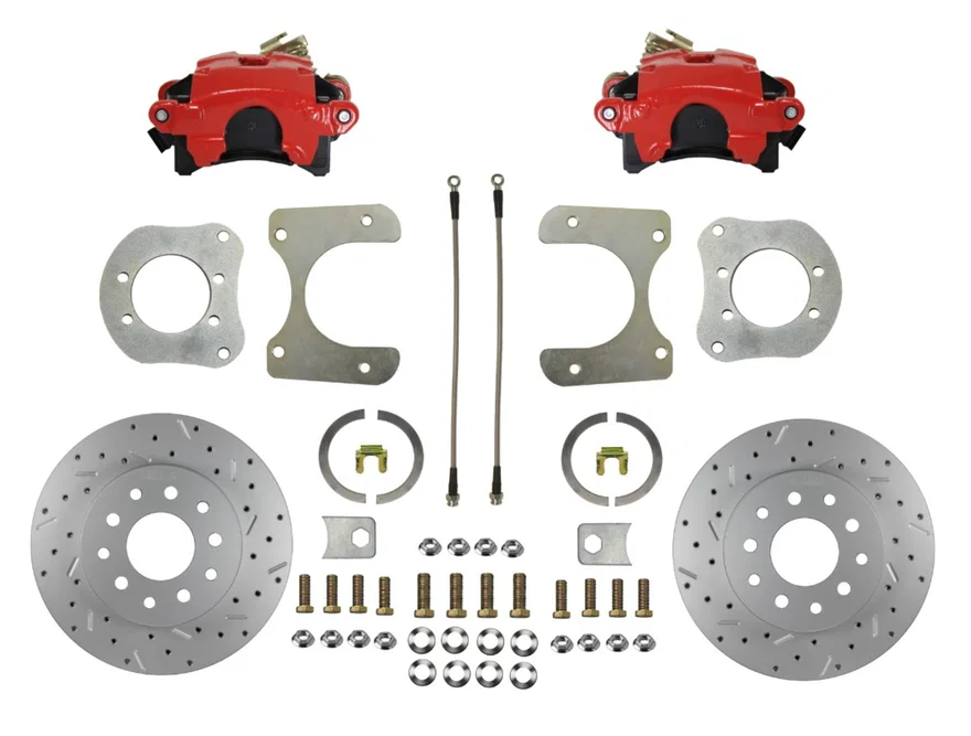 Rear Disc Brake Kit  with Drilled Rotors and Red Powder Coated Calipers for Jeep