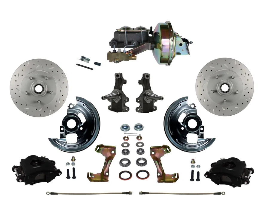 Front Power Kit with 2" Drop Spindles Drilled Rotors and Black Powder Coated Calipers