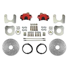 Rear Disc Brake Kit  with Drilled Rotors and Red Powder Coated Calipers image 1
