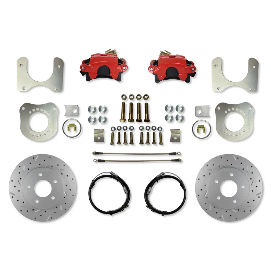 Rear Disc Brake Kit  with Drilled Rotors and Red Powder Coated Calipers