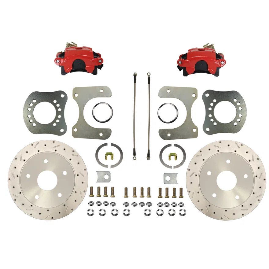 Rear Disc Brake Kit  with Drilled Rotors and Red Powder Coated Calipers for Ford