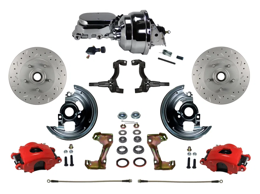 Power Front Kit with  Drilled Rotors and Red Powder Coated Calipers