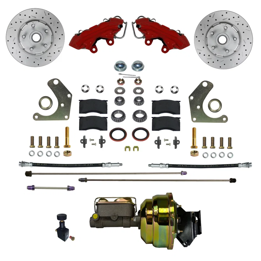 Power Front Kit with Drilled Rotors and Red Powder Coated Calipers