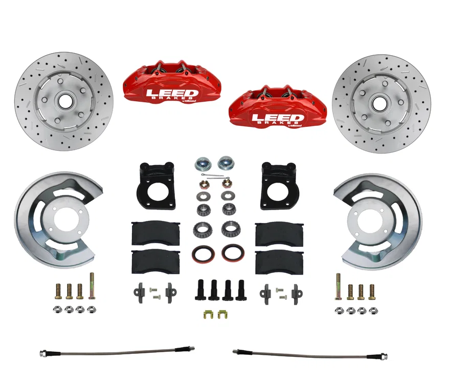 Front Spindle Kit with Drilled Rotors and Red Powder Coated Calipers