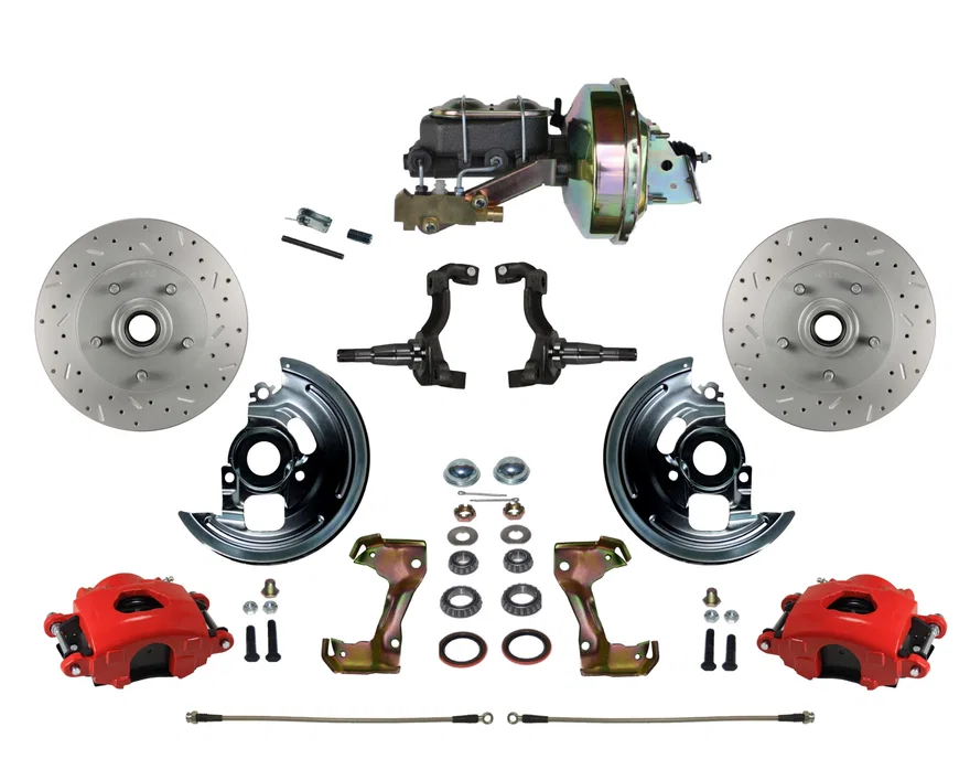 Power Front Kit with  Drilled Rotors and Red Powder Coated Calipers