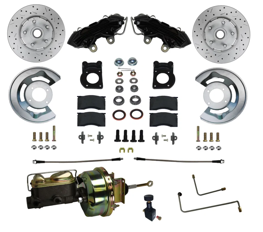 Power Front Kit with Drilled Rotors and Black Powder Coated Calipers for Ford Mustang