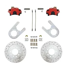 Rear Disc Brake Kit  with Drilled Rotors and Red Powder Coated Calipers image 1